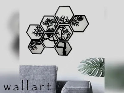 hexagon tree wall art 8-piece set