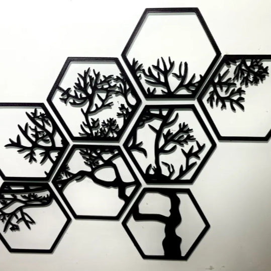 hexagon tree wall art 8-piece set